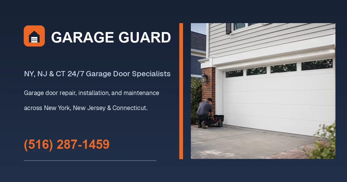 Snow-covered residential driveway and garage in a New York suburb in winter